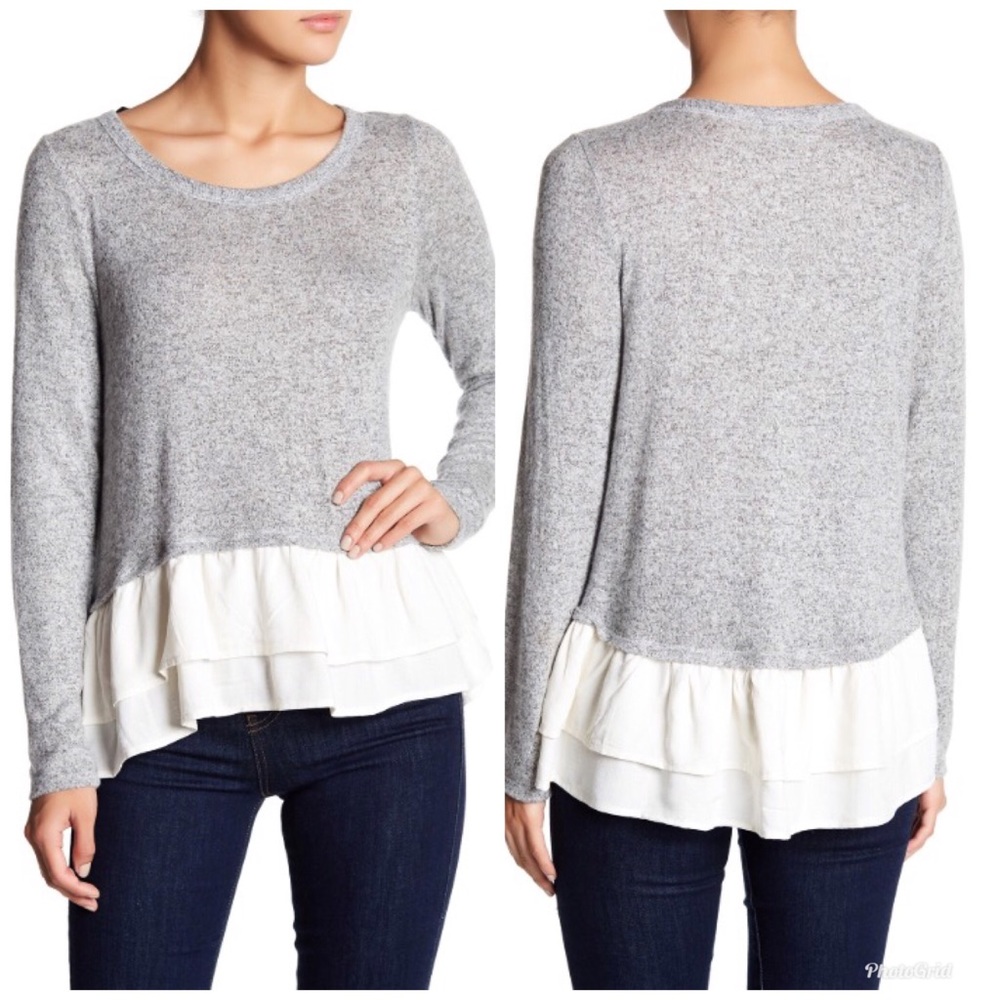 [Le Lis] Ruffled Hem Brushed Sweatshirt
